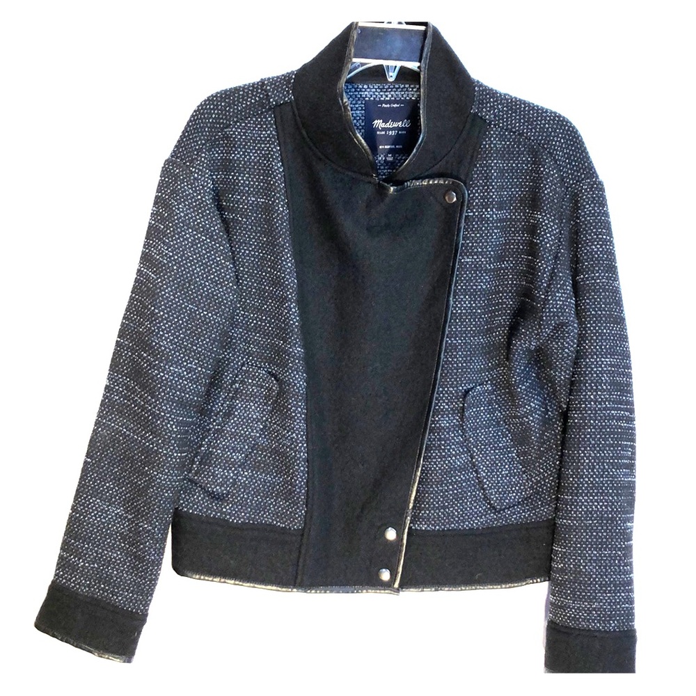 Madewell bomber jacket black blue tweed wool Med